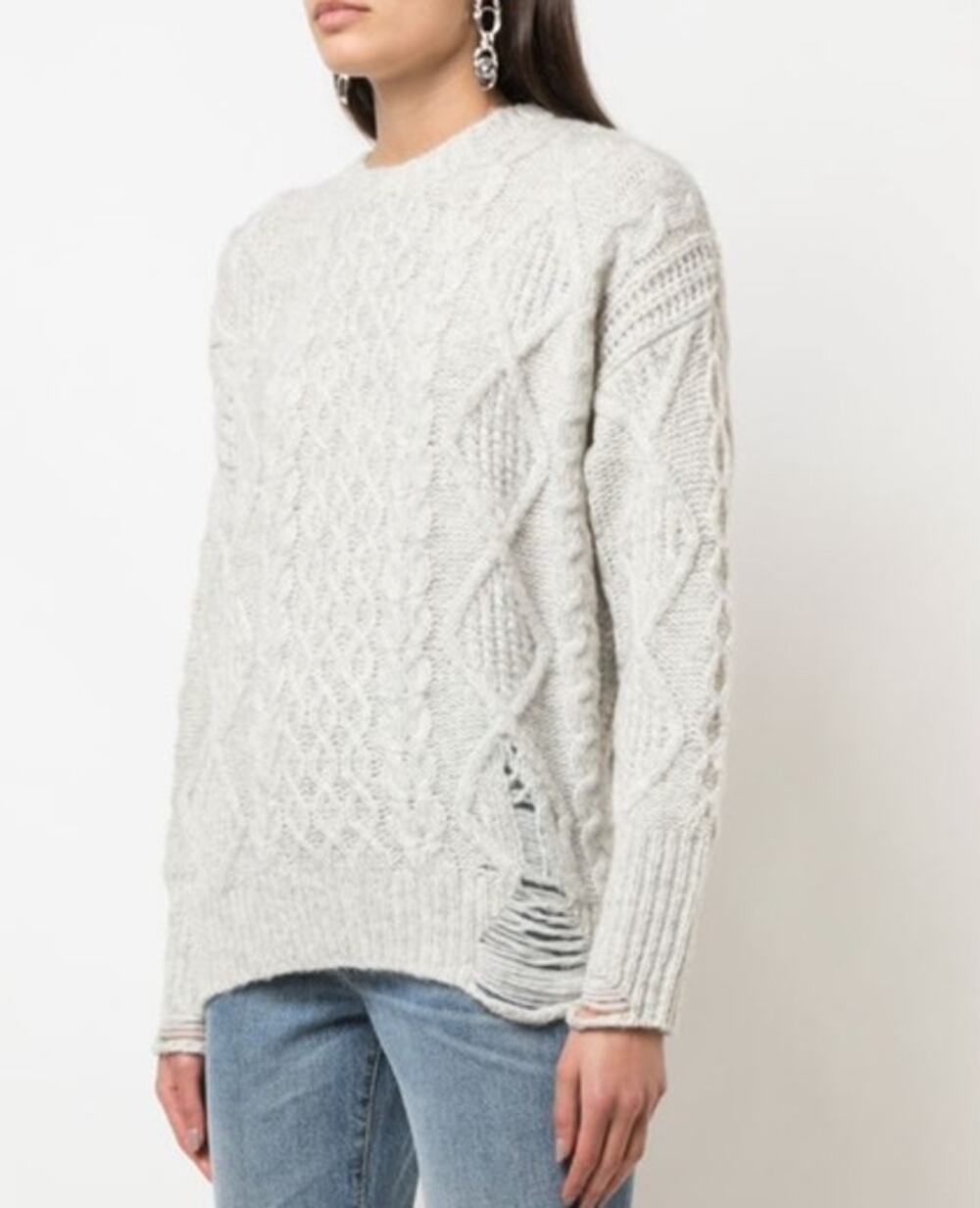 NSF Annabelle Distressed Cable Knit Sweater Wool Blend Chunky Knit Oversized